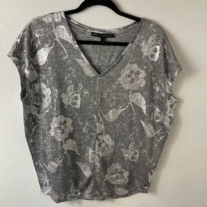WHBM Silver Metallic Floral Top Sz S
